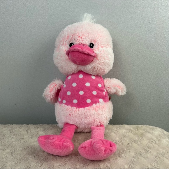 Gitzy Pink Duck Plush Stuffed Animal Toy White Polka Dots Rattle Duckie - Picture 1 of 6